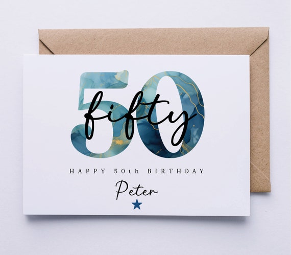 50th birthday card, personalised 50th birthday card for him, husband, friend, uncle, cousin, brother, son-in-law, fiftieth card