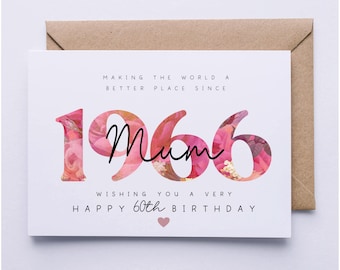 60th birthday card for Mum, Mum 60th birthday card