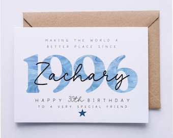 30th birthday card, personalised 30th birthday card for him, friend, grandson, brother, boyfriend, godfather, dad, son, nephew, card, fifty
