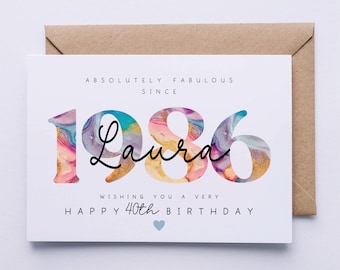 Carte de 40e anniversaire, carte de 40e anniversaire personnalisée pour elle, cinquantaine, 1986, fabuleuse