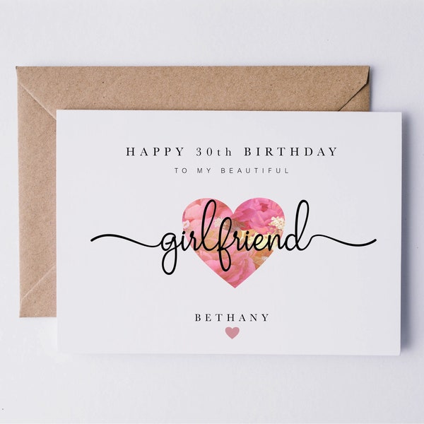 Personalised birthday card for girlfriend, card for girlfriends  birthday, happy birthday to my girlfriend, 18th, 21st, 30th, 40th