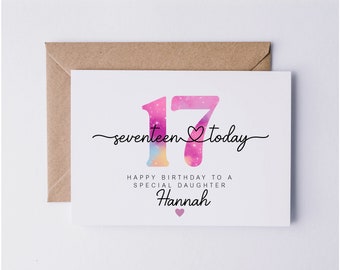 Personalised 17th birthday card, seventeenth birthday card for her, seventeen , daughter, granddaughter, friend, sister, niece, goddaughter