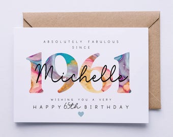 65th birthday card, personalised 65th birthday card for her, seventy, 1961, fabulous