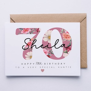 70th birthday card, personalised 70th birthday card for her, friend, auntie, sister, wife, godmother, floral card, fortieth card