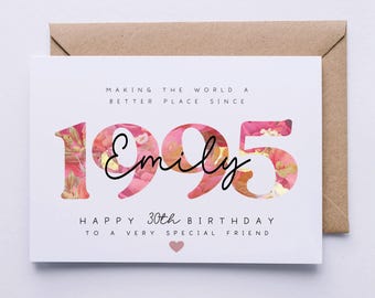 30th birthday card, card for her, personalised card, 30th birthday card for daughter, granddaughter, niece, sister, goddaughter, friend,