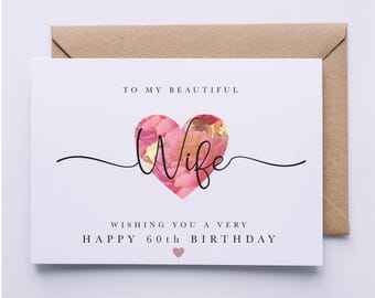 Wife 60th birthday card, 60th birthday card for Wife