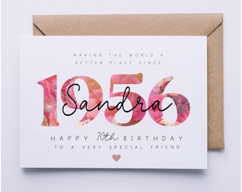 70th birthday card, personalised 70th birthday card for her, friend, auntie, sister, wife, godmother, floral card, seventy
