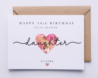 Personalised birthday card for daughter, card for daughters birthday, happy birthday to an amazing daughter, 18th, 21st, 30th, 40th