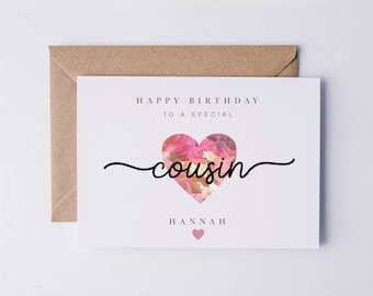 Personalised birthday card for cousin, card for cousins birthday, happy birthday to an special cousin, 18th, 21st, 30th, 40th, 50th