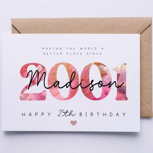 25th birthday card, card for her, personalised card, 25th birthday card for daughter, granddaughter, niece, sister, goddaughter, friend image 2