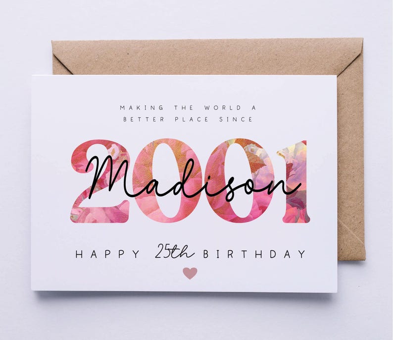 25th birthday card, card for her, personalised card, 25th birthday card for daughter, granddaughter, niece, sister, goddaughter, friend image 2