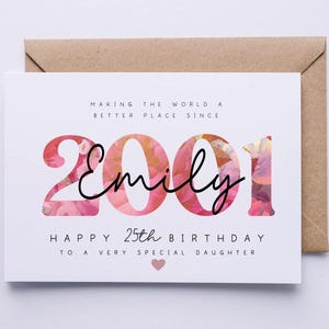 25th birthday card, card for her, personalised card, 25th birthday card for daughter, granddaughter, niece, sister, goddaughter, friend image 1