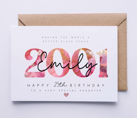 25th birthday card, card for her, personalised card, 25th birthday card for daughter, granddaughter, niece, sister, goddaughter, friend
