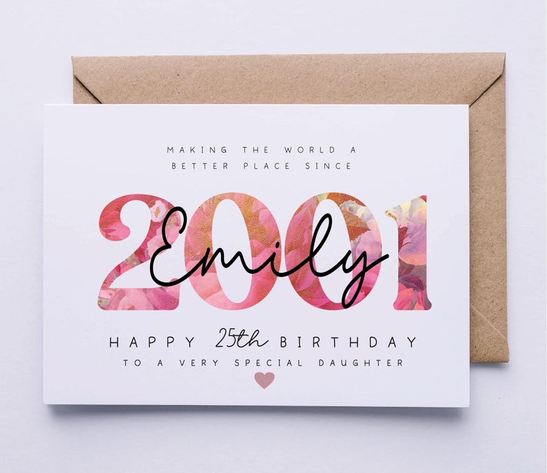25th birthday card, card for her, personalised card, 25th birthday card for daughter, granddaughter, niece, sister, goddaughter, friend image 1