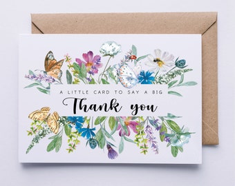 Thank you card, pack of thank you cards, a little card to say a big thank you, floral, pretty