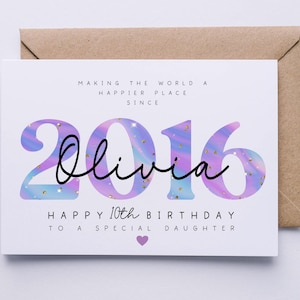 Personalised 10th birthday card, double digits card for her, 10 today, happy 10th birthday card, daughter, granddaughter, niece, sister image 1