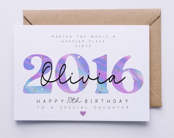 Personalised 10th birthday card, double digits card for her, 10 today, happy 10th birthday card, daughter, granddaughter, niece, sister