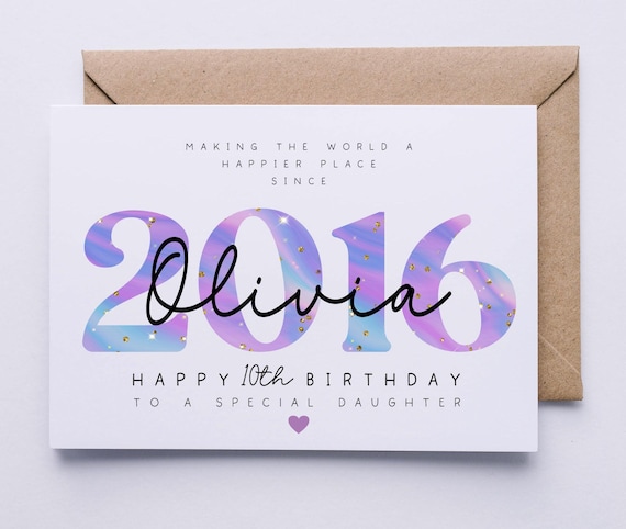 Personalised 10th birthday card, double digits card for her, 10 today, happy 10th birthday card, daughter, granddaughter, niece, sister