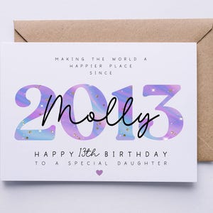 Personalised 13th birthday card, teenager card for her, 13 today, happy 13th birthday card, daughter, granddaughter, friend, niece, sister 画像 1