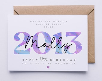 Tarjeta de cumpleaños número 13 personalizada, tarjeta para adolescente, 13 hoy, tarjeta de feliz cumpleaños número 13, hija, nieta, amiga, sobrina, hermana