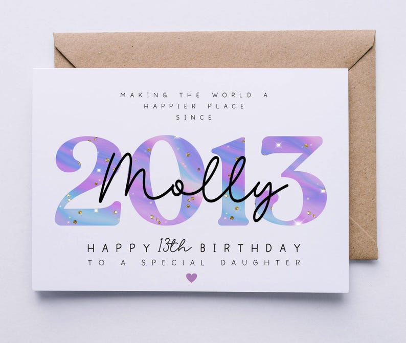 Personalised 13th birthday card, teenager card for her, 13 today, happy 13th birthday card, daughter, granddaughter, friend, niece, sister 画像 1
