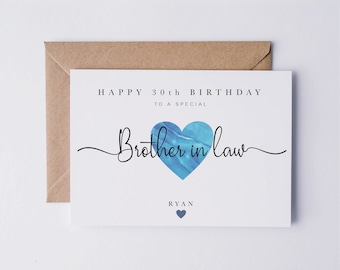 Tarjeta de cumpleaños para cuñado, tarjeta de cumpleaños para cuñado, tarjeta personalizada, tarjeta de cumpleaños número 30, 40, 50, 60