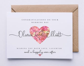 Wedding card, personalised card, congratulations on your Wedding day card, you’re Married card, simple, pretty