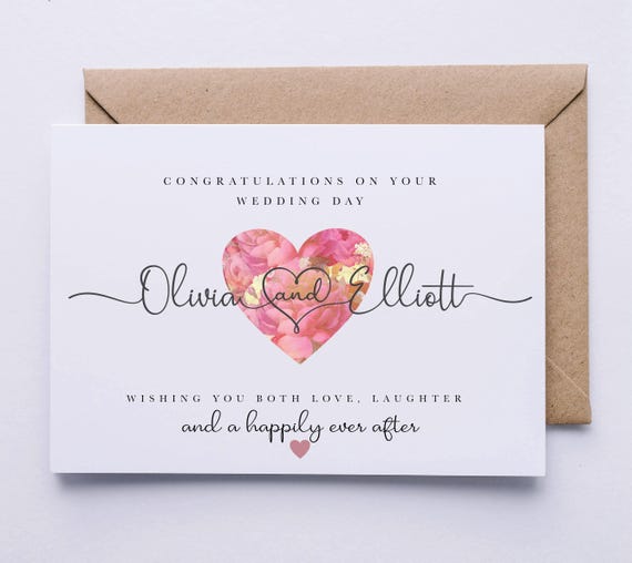 Wedding card, personalised card, congratulations on your Wedding day card, you’re Married card, simple, pretty
