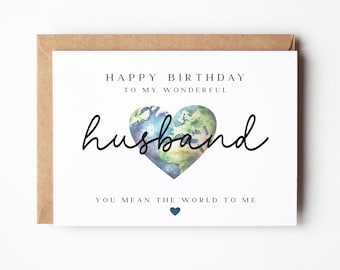 Birthday card for Husband, Husband birthday card, you mean the world to me