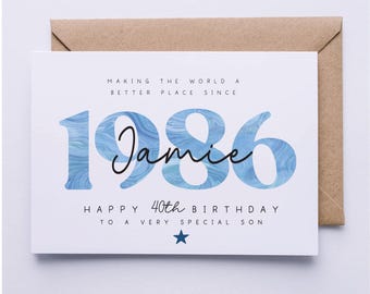 Personalised 40th birthday card for him, son, friend, nephew, cousin, brother, grandson, godson, fortieth