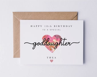 Personalised birthday card for goddaughter, card for goddaughters birthday, happy birthday to an special goddaughter, 18th, 21st, 30th, 40th