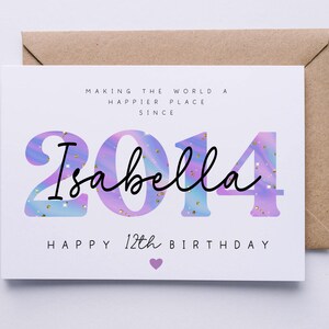 Personalised 12th birthday card, teenager card for her, 12 today, happy 12th birthday card, daughter, granddaughter, friend, niece, sister image 2