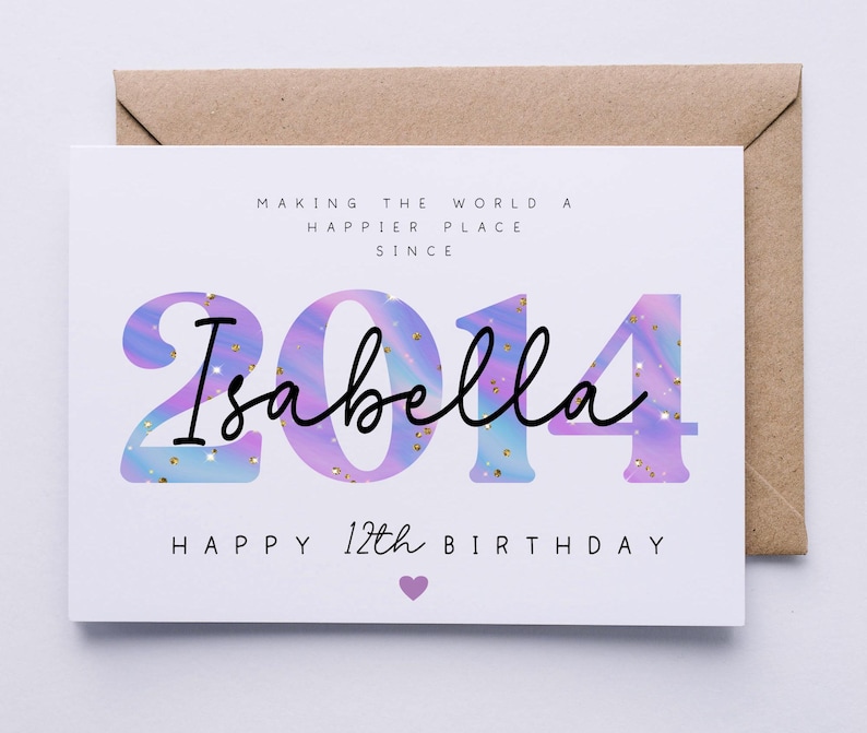 Personalised 12th birthday card, teenager card for her, 12 today, happy 12th birthday card, daughter, granddaughter, friend, niece, sister image 2