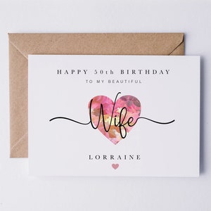 Wife birthday card, wife’s 40th birthday, personalised wife card, wife’s 50th birthday card, 30th, 40th, 50th, 60th, 70th birthday