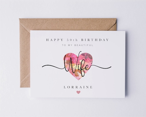 Wife birthday card, wife’s 40th birthday, personalised wife card, wife’s 50th birthday card, 30th, 40th, 50th, 60th, 70th birthday