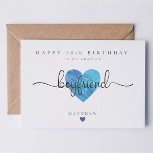 Birthday card for boyfriend, boyfriends birthday card, personalised card, boyfriends 30th birthday card, 18th, 21st, 40th,