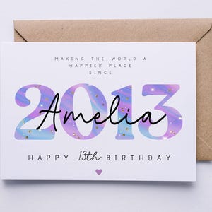 Personalised 13th birthday card, teenager card for her, 13 today, happy 13th birthday card, daughter, granddaughter, friend, niece, sister 画像 3