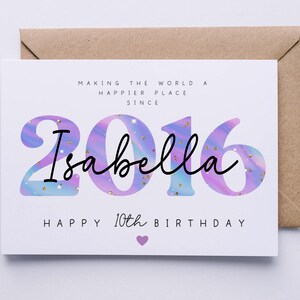 Personalised 10th birthday card, double digits card for her, 10 today, happy 10th birthday card, daughter, granddaughter, niece, sister image 3