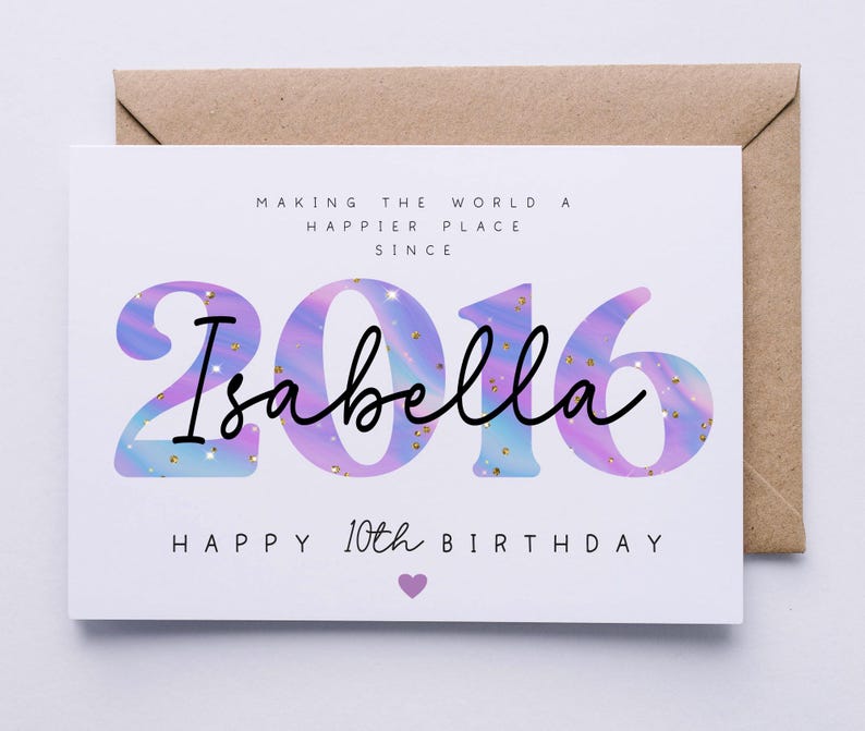Personalised 10th birthday card, double digits card for her, 10 today, happy 10th birthday card, daughter, granddaughter, niece, sister image 3
