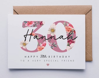 30th birthday card, personalised 30th birthday card for her,  daughter, friend, auntie, cousin, sister, floral card, thirtieth  card
