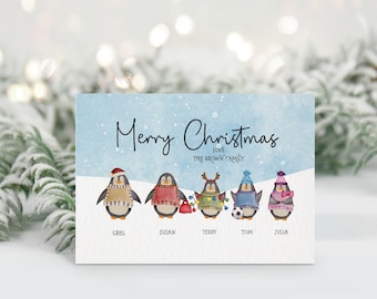 Family Christmas Card Pack, Personalised Family Cards, Personalised Christmas Card Pack, Handmade Penguin Family Christmas Cards