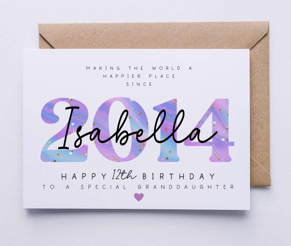 Personalised 12th birthday card, teenager card for her, 12 today, happy 12th birthday card,  daughter, granddaughter, friend, niece, sister