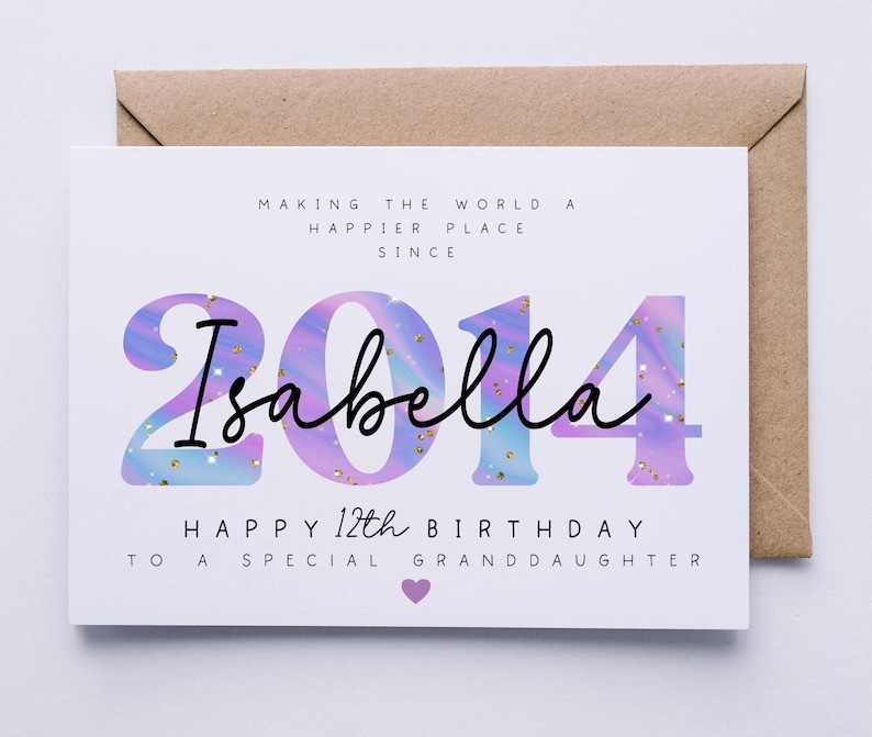 Personalised 12th birthday card, teenager card for her, 12 today, happy 12th birthday card, daughter, granddaughter, friend, niece, sister image 1