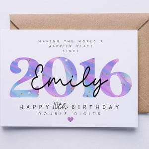 Personalised 10th birthday card, double digits card for her, 10 today, happy 10th birthday card, daughter, granddaughter, niece, sister image 2