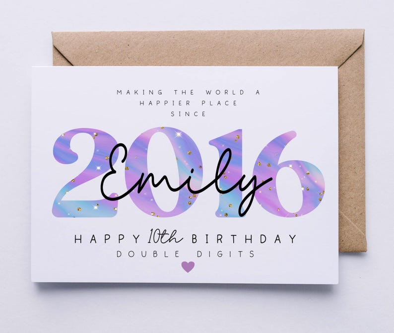 Personalised 10th birthday card, double digits card for her, 10 today, happy 10th birthday card, daughter, granddaughter, niece, sister image 2