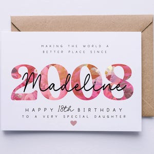 18th birthday card, card for her, personalised card, 18th birthday card for daughter, granddaughter, niece, sister, goddaughter, friend image 1