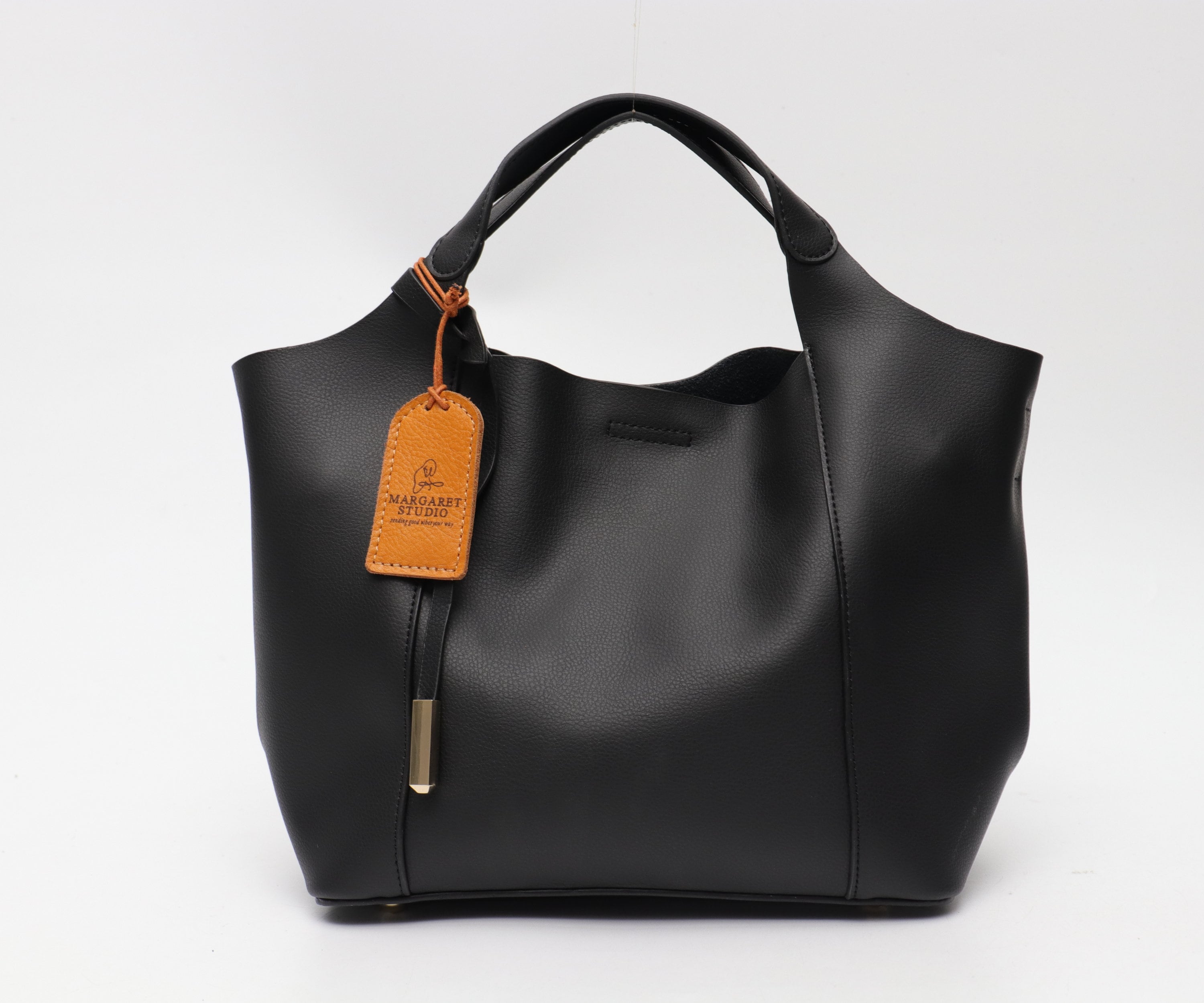 black leather handbag