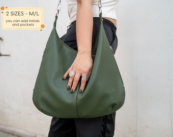 Leather hobo bag, Green crossbody hobo bag, Women bag, Leather purse, shoulder bag, Woman tote bag, soft leather handbag, Gift for women