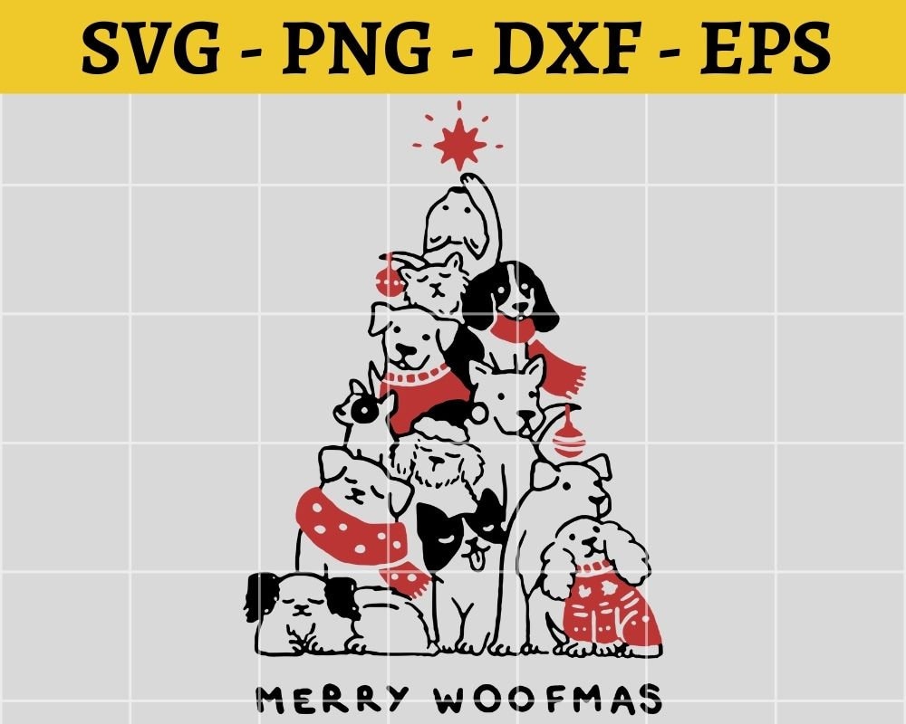 Dogs Christmas Tree SVG Merry Woofmas Svg Christmas Dogs Etsy