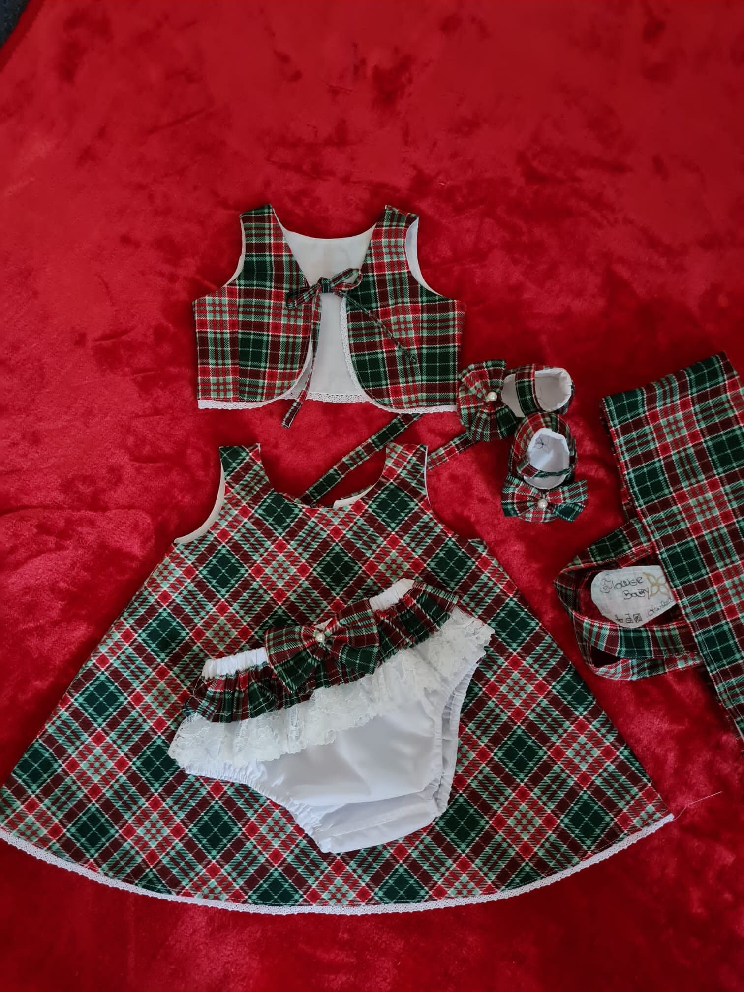 green tartan baby dress